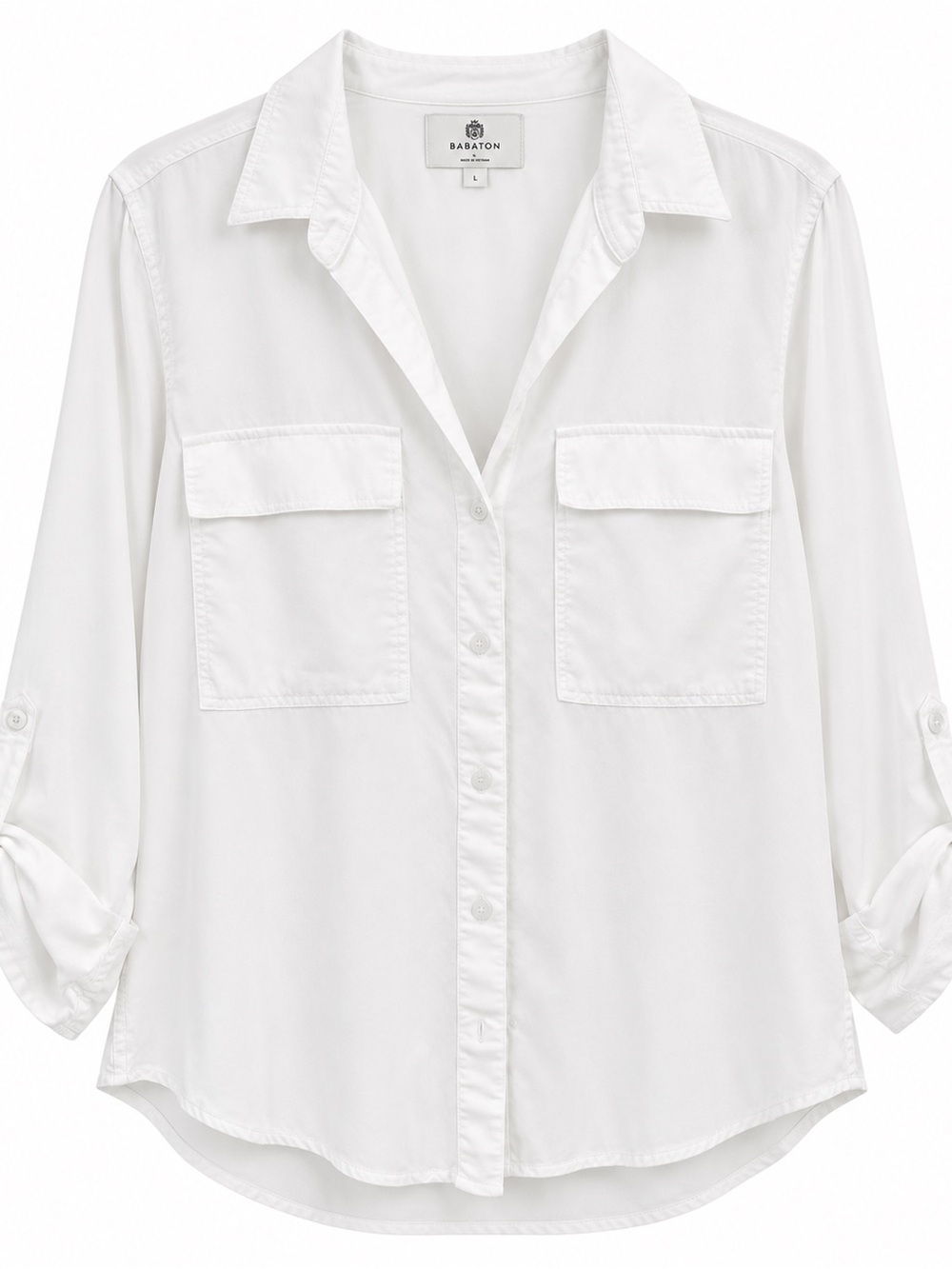 Babaton White Utility Relaxed Front-Pocket Button Down Shirt